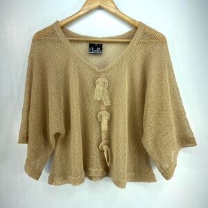 Noelle Tan Netted Open Knit Boho Lagenlook Top Shirt Womens One Size